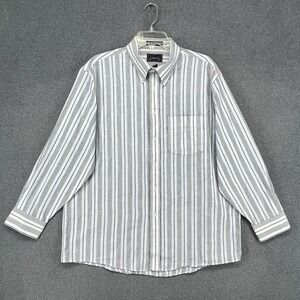 The Arrow Company Button Down Mens 17.5 32/33‎ White Blue Striped Oxford Shirt
